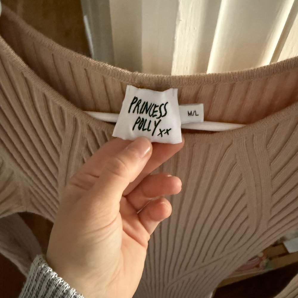 Princess Polly Long Sleeve Ribbed Dress in Beige - Picture 2 of 4